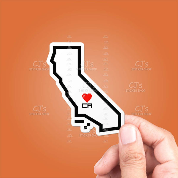 California Pixel Heart State Outline Sticker