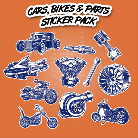 Cars Bikes and Parts Sticker Pack