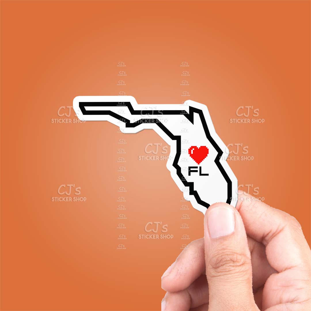 Florida Pixel Heart State Outline Sticker