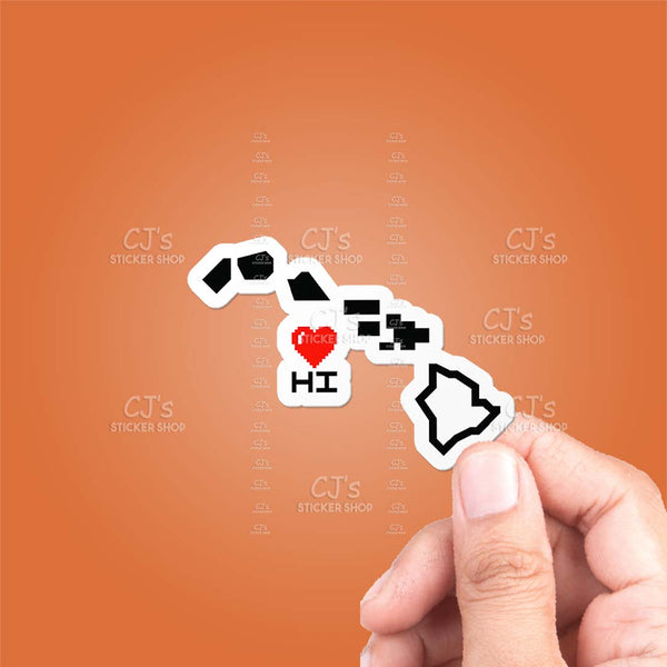 Hawaii Pixel Heart State Outline Sticker