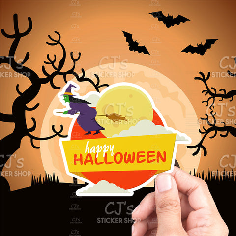 Happy Halloween Flying Witch Sticker