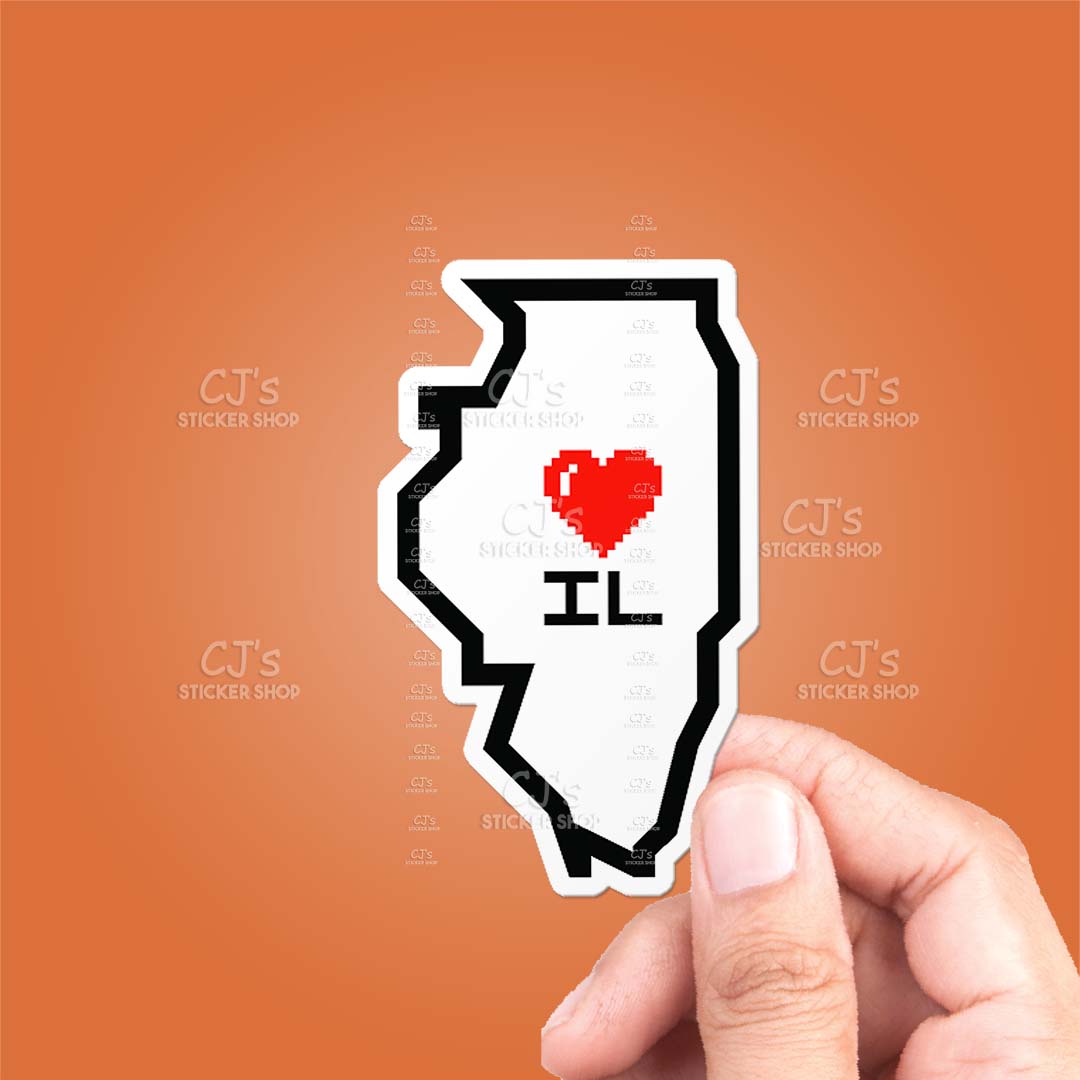 Illinois Pixel Heart State Outline Sticker