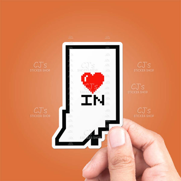 Indiana Pixel Heart State Outline Sticker