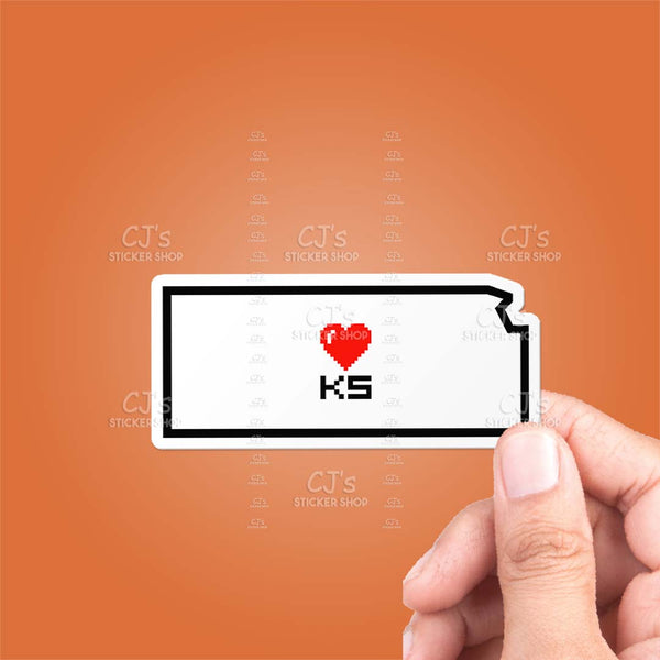 Kansas Pixel Heart State Outline Sticker