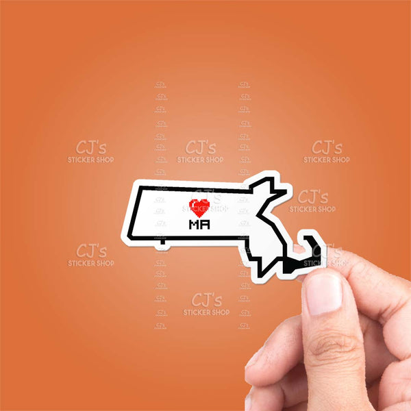 Massachusetts Pixel Heart State Outline Sticker