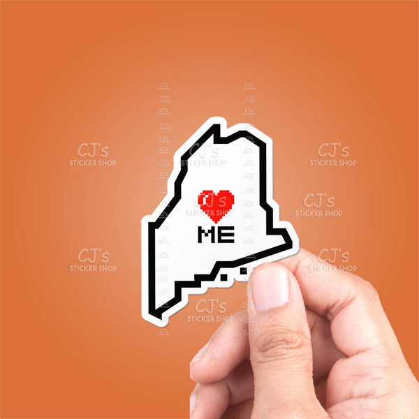 Maine Pixel Heart State Outline Sticker