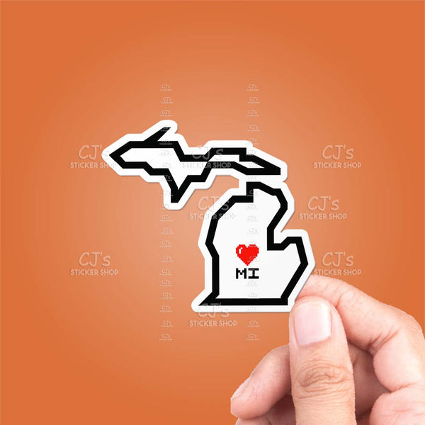 Michigan Pixel Heart State Outline Sticker