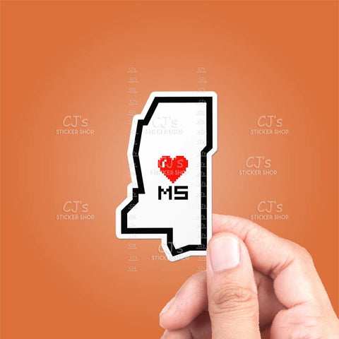 Mississippi Pixel Heart State Outline Sticker