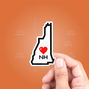 New Hampshire Pixel Heart State Outline Sticker