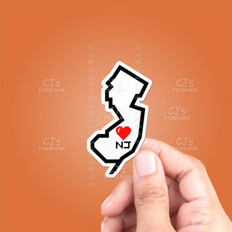 New Jersey Pixel Heart State Outline Sticker