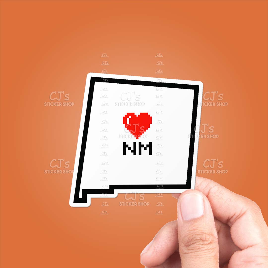 New Mexico Pixel Heart State Outline Sticker