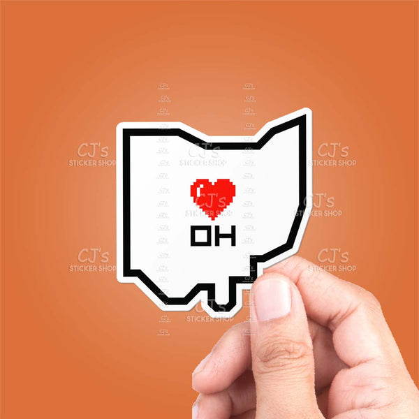 Ohio Pixel Heart State Outline Sticker
