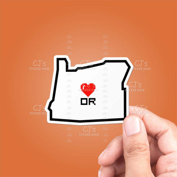Oregon Pixel Heart State Outline Sticker
