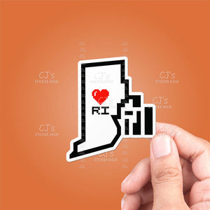 Rhode Island Pixel Heart State Outline Sticker
