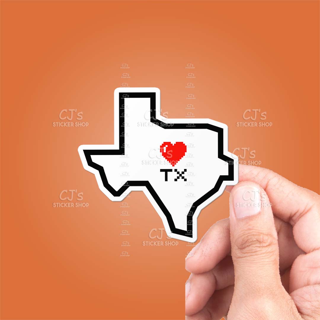 Texas Pixel Heart State Outline Sticker