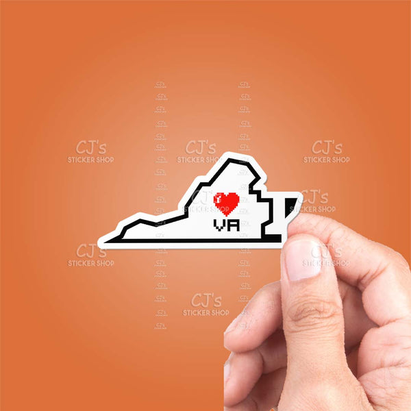 Virginia Pixel Heart State Outline Sticker