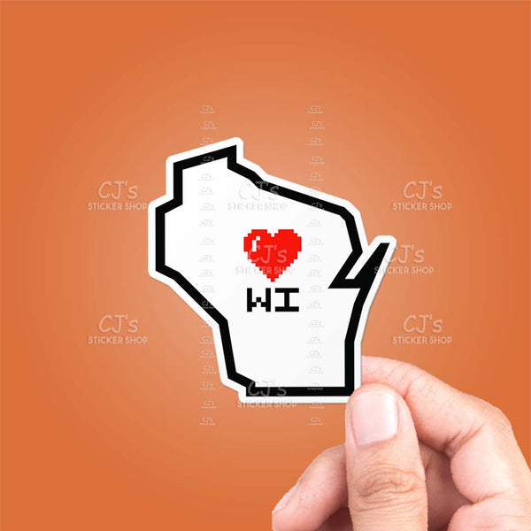 Wisconsin Pixel Heart State Outline Sticker