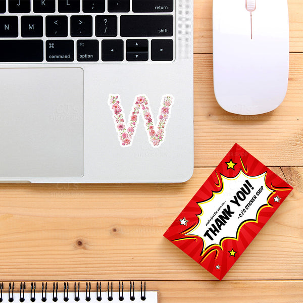 Letter "W" Pink Floral Sticker