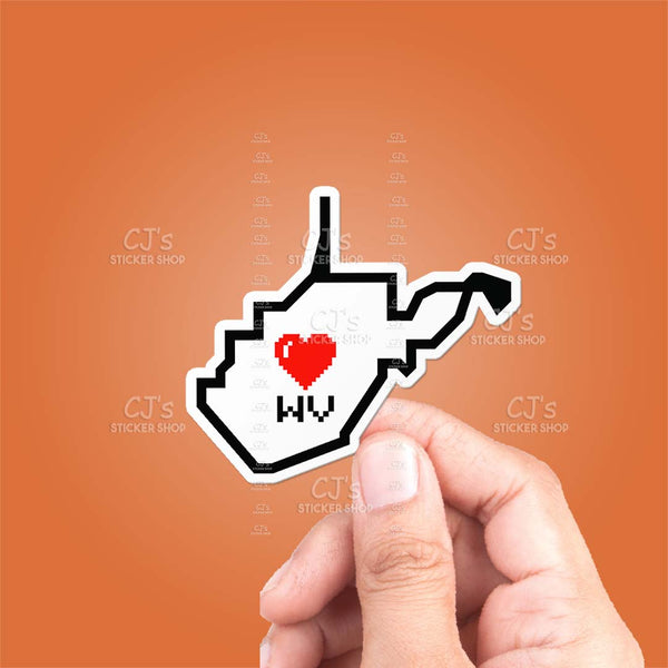 West Virginia Pixel Heart State Outline Sticker