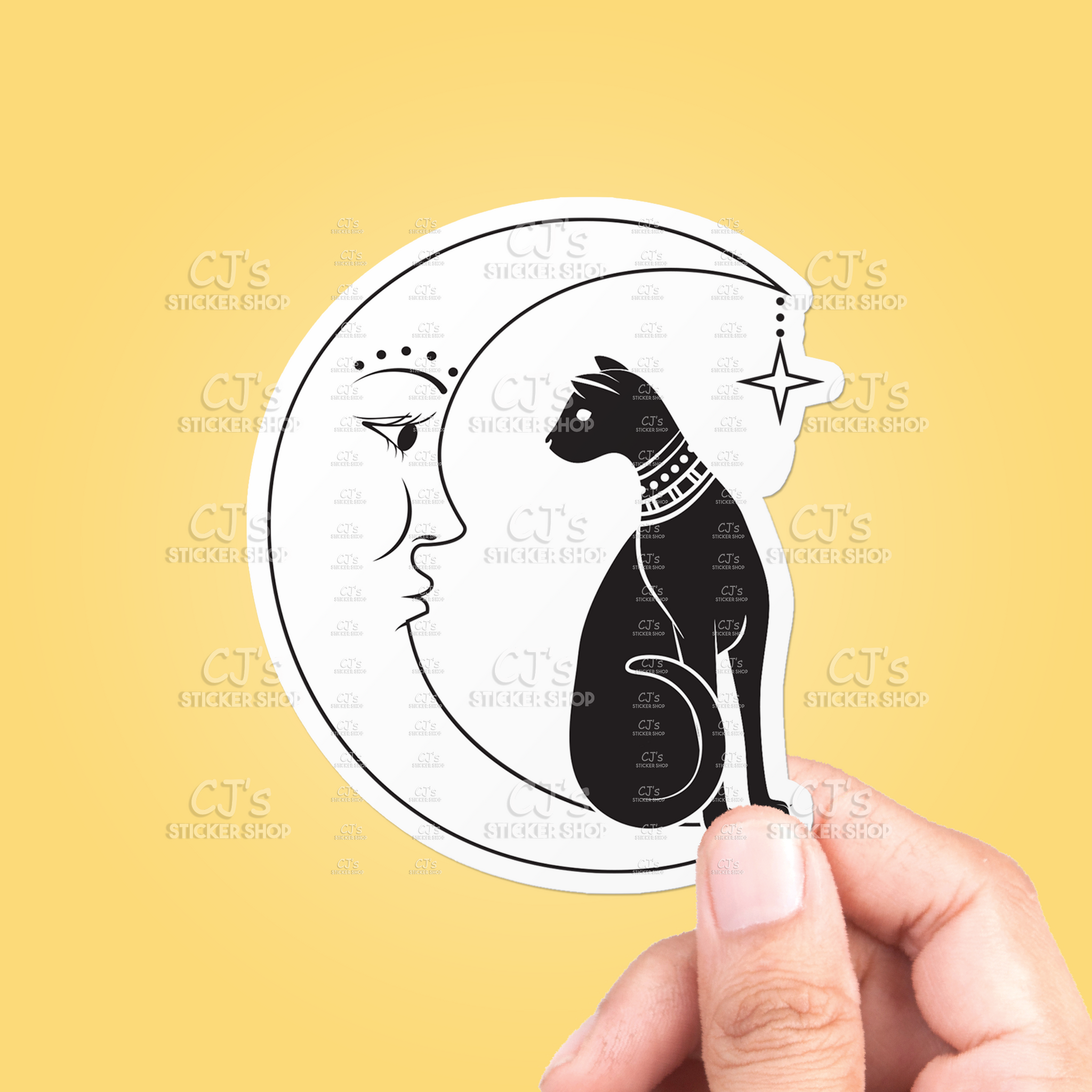 Cat With Moon Drawing Sticker