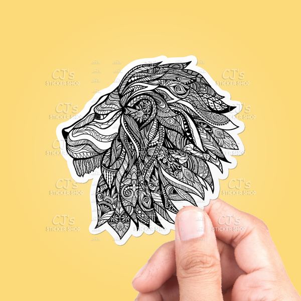 Decorated Lion Head Drawing Sticker