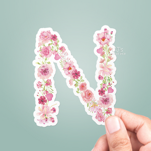Letter "N" Pink Floral Sticker