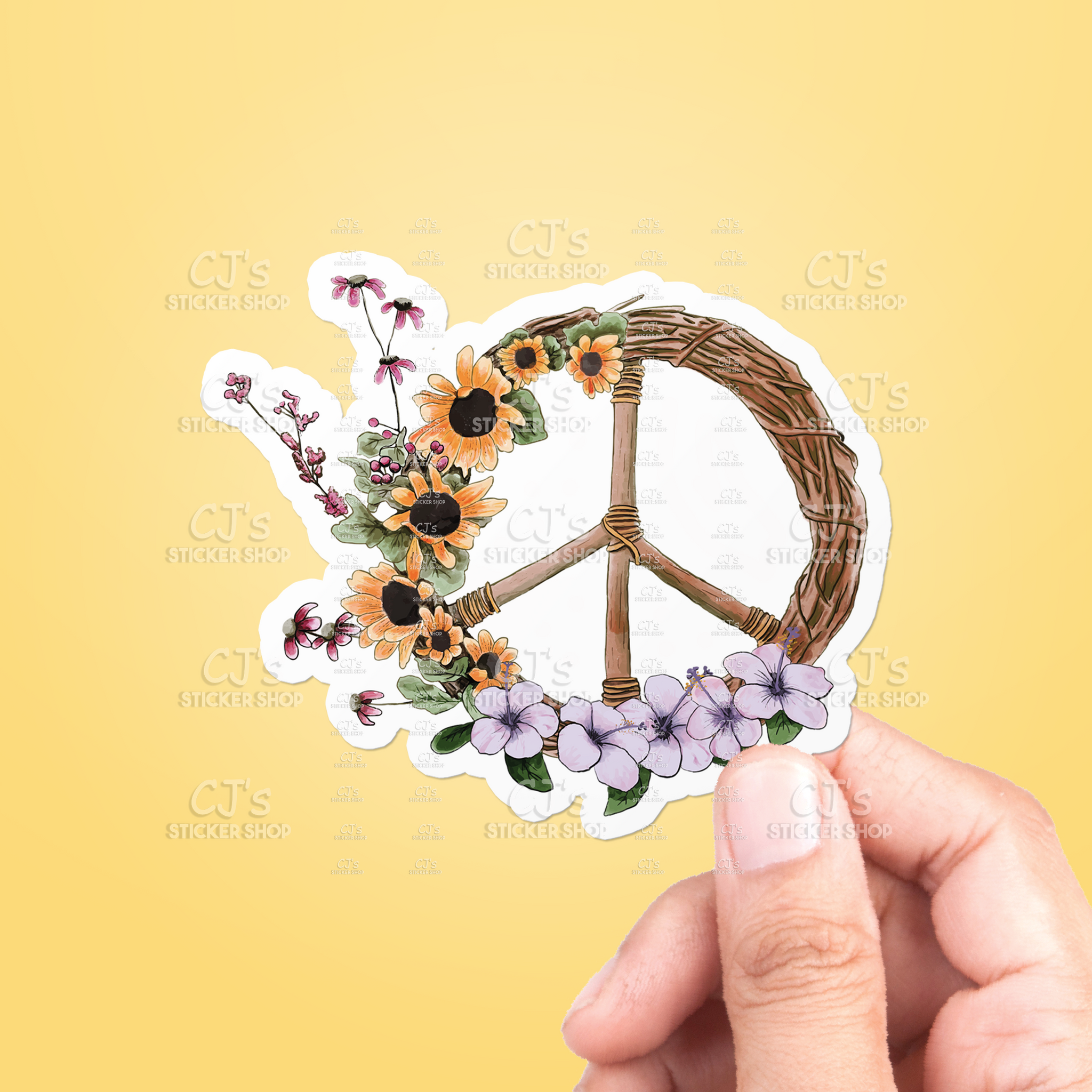 Peace Symbol Watercolor Flowers Sticker